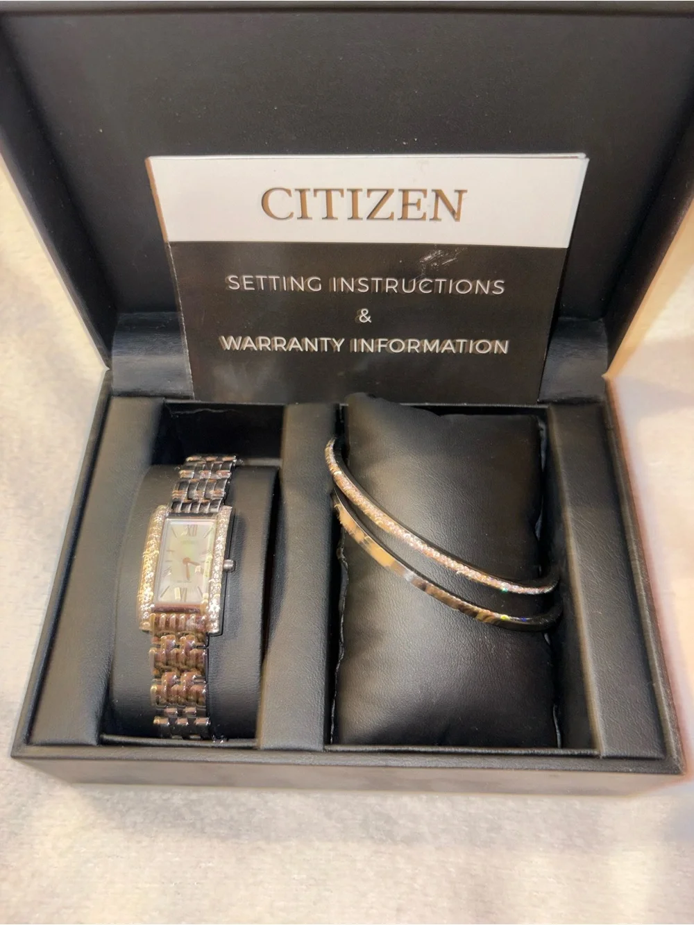 Citizen EX1470-60D Eco-Drive Crystal Watch & Bangle Set NWT Boxed